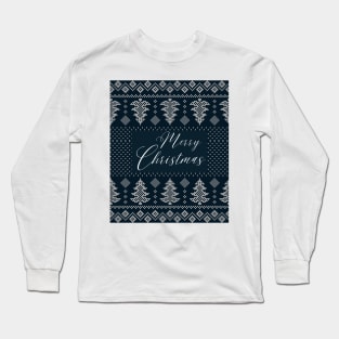 Black and White Ugly sweater Pattern Merry Christmas Long Sleeve T-Shirt